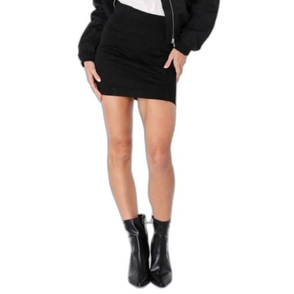 Free People Modern Femme Washed Black Stretch Denim Mini Skirt 4